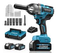 Cordless Impact Wrench 1600Nm Adjustable High Torque for Trucks, 1200Ft-lbs 1/2 inch Brushless Impact Wrench, 2 x 4000mAh Batteries, Compatible with Maki-ta 18V Batteries, 8 Drills, 6 Screwdrivers