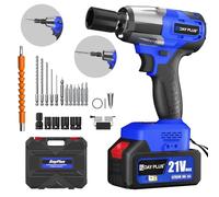 Cordless Impact Wrench,3400RPM Electric Wrench,1/2" Brushless Power Impact Driver, Max Torque 550N.m with LED,4 Sockets, 12PCS Screwdriver Bits, 4.0Ah Battery & Carry Box for Car Home Projects,Blue