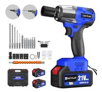 Cordless Impact Wrench,3400RPM Electric Wrench,1/2" Brushless Power Impact Gun, Max Torque 550N.m with LED, 4 Sockets, 12PCS Screwdriver Bits, 2x4.0Ah Battery & Carry Box for Car Home Projects, Blue