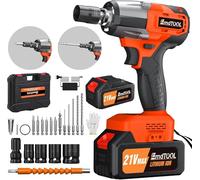 Cordless Impact Wrench,3400RPM Electric Wrench,1/2" Brushless Power Impact Gun, Max Torque 550N.m with LED, 4 Sockets, 12PCS Screwdriver Bits, 4.0Ah Battery & Carry Box for Car Home Projects,Orange