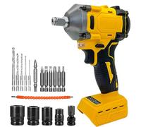 Cordless Impact Wrench 450Nm, Adjustable Torque 0-3500RPM for Trucks Cars, 1/2 Inch Brushless Motor Rotary Impact Wrench Compatible with Dewalt Battery, 4 Sockets (14/17/7/9mm),12 Drill Bits,Tool only
