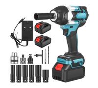 Cordless Impact Wrench, 800N·m/600Ft-lbs Cordless Impact Wrench, 1/2 Brushless High Torque Impact Gun with 2 * 4.0Ah Battery &4 Drill& Fast Charger & Sleeve*6 &Carry Case, for Car Tire Truck Mower