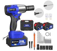 Cordless Impact Wrench Brushless 1/2 Inch Power Impact Gun, 3-in-1 Power Electric Wrench Max Torque 450N.m with 4 Socket Set, 21V Drill Set with 2x3.0Ah Battery & Fast Charger, Carry Box for Car Home