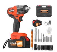 Cordless Impact Wrench Brushless 1/2 Inch Power Impact Gun, 3-in-1 Power Electric Wrench Max Torque 600N.m with 4 Socket Set, 21V Drill Set with 6.0Ah Battery & Fast Charger, Carry Box for Car Home