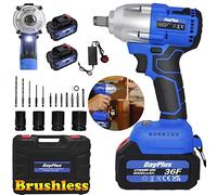 Cordless Impact Wrench Brushless 1/2inch Driver 21V Electric High Torque Wrench 420N.m with Variable Speed 0~3200RPM, 2pcs 6.0Ah Li-ion Battery, 4Pcs Driver Impact Sockets, 12Pcs Screwdriver Dril Bits