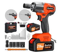 Cordless Impact Wrench, Brushless Motor, 1/2 Inch 550Nm, 21V Electric Tools, Forward Reverse Setting, with Socket Set, Tool Box, 1x 4000mAh Battery and Charger