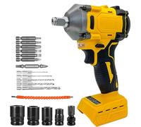 Cordless Impact Wrench for Dewalt 20V Battery,Max Torque 520N.m,1/2" Brushless Impact Gun with 18pcs Accessories,for Car Tire DIY Craft (No Battery)