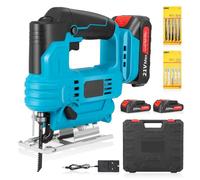 Cordless Jigsaw 21V 600W with 4 Orbital Setting, 3000SPM, 2x2Ah Battery, 6 Variable Speed, ±45° Bevel Cutting Angle, 10Pcs Blades, Electric Jigsaw for Wood Metal Cutting, with Charger & Carrying Case