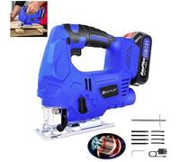 Cordless Jigsaw, 21V Electric Jig Saw with Li-ion 2.0Ah Battery, 2600SPM, 26mm Stroke Length, 8Pcs Saw Blades for Wood & Metal, Angled Cut 45 °, Tool-Free Blade Change and Fast Charger
