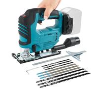 Cordless Jigsaw for Makita 18V, 500W Brushless Electric Orbital Jigsaw with Led Light, ±45° Bevel Cutting Angle, 9Pcs T-Shank Blades, 19 mm Stroke for Wood Plastic Metal (No Battery)
