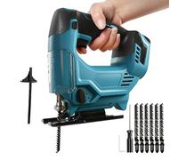 Cordless Jigsaw for Makita 18V, Brushless Electric Orbital Jigsaw, 4 Orbital Setting, ±45° Bevel Cut, 26 mm Cutting Stroke, 6Pcs T-Shank Blades for Wood Plastic Metal (No Battery) (Blue,for Makita)