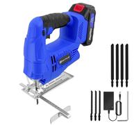 Cordless Jigsaw with 1500mAh Rechageable Battery and 8 Saw Blades, Adjustable Bevel Angle, with LED Light, Portable Lightweight Electric Jigsaw for Wood Metal Cutting, Blue-Black