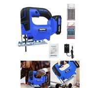 Cordless Jigsaw with 2.0AH Battery and Charger, Electrical Cordless Jigsaw Reciprocating Saws for Wood Plastic Metal Cutting, Multi Purpose Blades, 4 Orbital Position Settings, Angled Cut ± 45 °