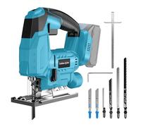 Cordless Jigsaw with 6 Speeds for Makita 18V Battery (No Battery) | Brushless Electric Jig Saw, with 45° Bevel, 4 Orbital, 6pcs Blades and Plastic Box, for Wood Metal Cutting