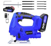 Cordless Jigsaw with Battery and Charger, Upgraded Brushless Motor, Electric Jigsaw 3000 SPM Quick Release with 8 Blades, 4 Orbital & ±45° Adjustable Bevel Cutting, Jig Saw Cordless for Wood Cutting