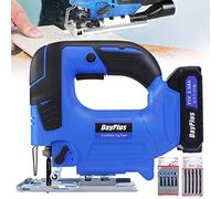 Cordless Jigsaw with Battery, Charger and 10 Saw Blades - Electric Jigsaw Tool, ±45°Bevel Cutting Angle, 4 Orbital Sets, Tool-Less Blade Change & Dust Extractor Port