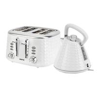 Cordless Kettle & 4 Slice Toaster & 1.5L Kettle Combo Set Textured Design White
