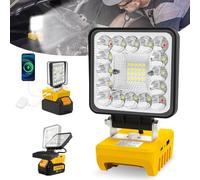Cordless LED Work Light for Dewalt 18V/20V Battery, 5000LM 150°Rotatable LED Flood Light, Battery Operated Work Light, USB & Type-C Charging, Red Light for Sites, Car Repair, Garage, Emergency