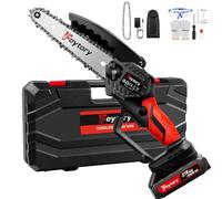 Cordless Mini Chainsaw 6 Inch, Battery Powered Chainsaw with 1 x 21V 1.5Ah Battery, Portable Handheld Chainsaw, 80mm Cutting Depth for Cutting Woodwood Trees Gardening Pruning, 2 Chains, Red