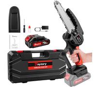 Cordless Mini Chainsaw 6 Inch Handheld Electric Chain Saw & Case for Tree Pruning, Trimming, Branch Cutting with 2 Batteries Red