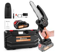 Cordless Mini Chainsaw 6 Inch Handheld Electric Chain Saw & Case for Tree Pruning, Trimming, Branch Cutting with 2 Battery Orange