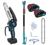 Cordless Mini Chainsaw, Electric 6 Inch Powerful Chainsaw with 1.3-2.5m Extendable Pole&180°Head Adjustable for 4M High Tree Branch, 2X 3Ah 18V Batteries&Chains - Max Cutting 150mm - 25000RPM
