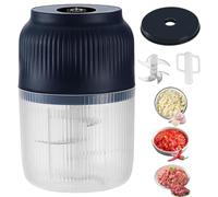 Cordless Mini Chopper Electric, 350ml Household Electric Garlic Crusher With Lid, 6 Stainless Steel Blades, USB Rechargeable Onion Chopper for Garlic,Onion,Ginger,Spices & Fruit (Blue+6Blade)
