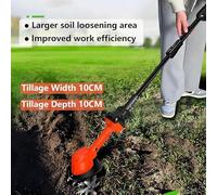 Cordless Mini Tiller Cultivator, Electric Garden Rotavator with 2 Batteries & Gloves, 10cm Tilling Width, 235 RPM, Hand-Held Weeding Machine with 4 Rows Tines