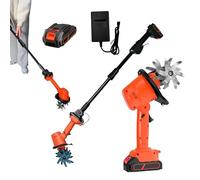 Cordless Mini Tiller Cultivator - Handheld Electric Garden Tool with Rechargeable Battery & Telescopic Pole, Soil Rotavator for Yard and Lawn