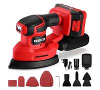 Cordless Mouse Sander for Wood: DEKOPRO 20V Detail Sander with Dust Collector and 2.0Ah Battery 13000 RPM, 3 Additional Attachments 12PCS Sandpapers - Compact & Ideal for Tight Space Sanding Red