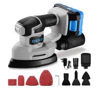 Cordless Mouse Sander for Wood: DEKOPRO 20V Detail Sander with Dust Collector and 2.0Ah Battery 13000 RPM, 3 Additional Attachments 12PCS Sandpapers - Compact & Ideal for Tight Space Sanding Blue-gray