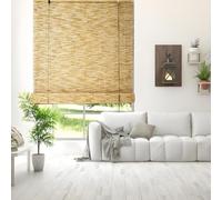 Cordless Natural Bamboo Blinds breathable Roller Blinds for home office, Patio & Interior Windows 48 in W x 72 in H Roll-Up Blind Shades brown(Natural White,46cm W x 122cm H)
