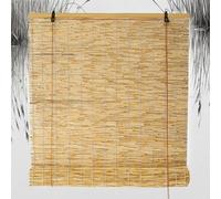 Cordless Natural Reedcane Curtain Roller Blind Decoration Shading Partition Bamboo Blinds Vintage Straw Curtain for Outdoor Indoor Light Filtering(W100cmxH120cm)