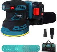 Cordless Orbital Sander, Brushless 5 Inch Electric Sander with Dust Collector, Sanderpapers, 7000-11000 OPM, 3 Speeds, Portable Palm for Woodworking(No Battery)-JOVANT