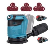 Cordless Orbital Sander for Makita 18V 3.0AH Battery*2 Random Orbital Sander, 11000RPM 6 Variable Speeds, 12Pcs Sandpapers, Electric with Dust Collection