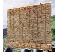 Cordless Outdoor Bamboo Roller Blinds,Carbonization Natural Reed Curtain,Hand-Woven Roman Shades,70% Sunscreen Roll Up Blind,Light Filtering Waterproof Sunshade,for Window/Door,Kitchen Bathroom Patio(