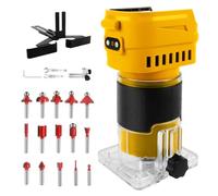 Cordless Palm Router Compatible with Dewalt 20V Battery (Not Included) 30000RPM Brushless Motor Woodworking Trimmer with 15 PCS 1/4" Router Bits 6-Speed Edge Laminator for DIY & Carpentry