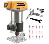 Cordless Palm Router, Wood Router Tool, Trimmer Compatible with Dewalt 18V/20V Battery, 6 Variable Speed with 30000RPM Brushless Motor, LED Light, with 15PCS 1/4" Router Bits for Woodworking