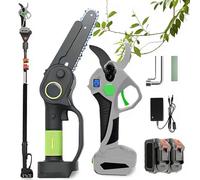 Cordless Pole Chainsaw and Pruning Shears Combo Kit with 2 Batteries, Tree Trimmer for Courtyard, Household, Orchard Branch Cutting
