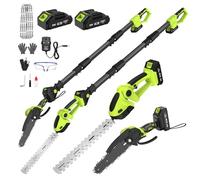 Cordless Pole Hedge Trimmer & Chainsaw Set, 2 * 4.0Ah Battery Rechargeable 7.05Ft Extension Pole 550W Pure Copper Motor 0-135° Adjust Angle Long Reach Trimmer Pruning Branch for Fence, Grass Trimmer