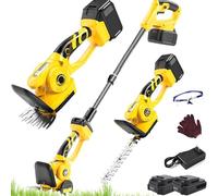 Cordless Pole Hedge Trimmer, Electric Handheld Grass Cutter with 2 Blades and 1.3m Telescopic Rod for Garden and Lawn Trimming