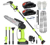 Cordless Pole Saw 12.47Ft, 2 in 1 Long Reach Saw & Handheld Chainsaw 6'', 90° Adjustable Head 2 * 4.0 Ah Rechargeable Battery Electric Extension Pole Chainsaw 4* Chain for Garden Tree Trimming