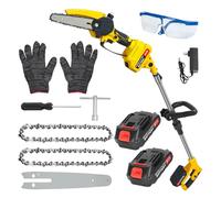 Cordless Pole Saw, 2 in 1 Mini Chainsaw & Telescopic Tree Pruner, Brushless Electric Chain Saws, Long Reach Pole Pruner for Tree Pruning, Extendable Tree Saw, 11.9 Feet Max Reach Yellow