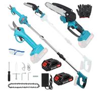 Cordless Pole Saw, 3-in-1 High Branch Saw & Handheld Garden Chainsaw, Electric Extension Pole Chainsaw with 2x1.5AH Battery, 90-120cm Long Reach Telescopic Poles Pruner, for Tree Trimming Blue