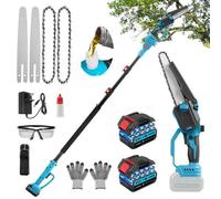 Cordless Pole Saw 8.3Ft, 2 in1 High Branch Saw and 8 Inch Mini Chainsaw with Extension Pole, Long Reach Battery Powered Brushless Electric Pole Saw with 2x3000mAh Batteries, for Tree Trimming Pruning