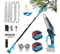 Cordless Pole Saw 8.3Ft, 2 in1 High Branch Saw and 8 Inch Mini Chainsaw with Extension Pole, Long Reach Battery Powered Brushless Electric Pole Saw, 90°Adjustable Head for Tree Trimming Pruning