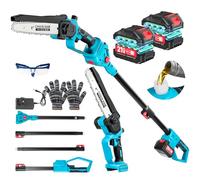 Cordless Pole Saw 8-Inch with Electric Chainsaw & Pruning Shears,180° Swivel Head,3 Adjustable Lengths up to 2.4M, Brushless Motor, Dual 3000mAh Batteries,Tool-Free Chain Tensioning for Tree Trimming