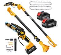 Cordless Pole Saw and 1000W Mini Chainsaw Brushless, 2 in 1 Tree Trimmer Electric Chain Saw 6inch with 8000mAh High Capacity Battery & 14ft Extension Pole for Tree Trimming Christmas Gifts