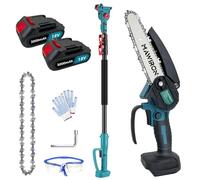Cordless Pole Saw and Mini Chainsaw, 2-in-1 Pole 6 Inch Electric Chain Saws, 1.8M Max Reach Tree Trimmer, 90°Adjustable Head, 2 X 3000mAH Batteries and Charger