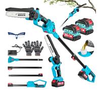 Cordless Pole Saw & Mini Chainsaw 2 in 1, 8 Inch Brushless Electric Cordless Chainsaw, with Retractable Extension Rod Up to 13.8 Feet, with 2 x 3.0Ah Batteries for Tree Trimming & Cutting Branches
